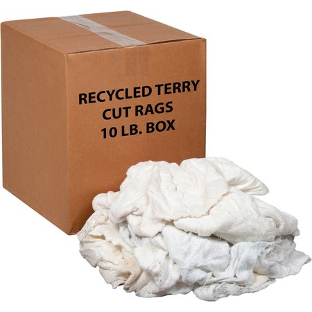 GLOBAL INDUSTRIAL 10 Lb. Box Premium Recycled Cotton Terry Cut Rags, White 670218